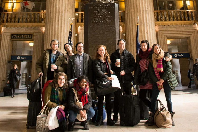 Students pose in 30th Street Station